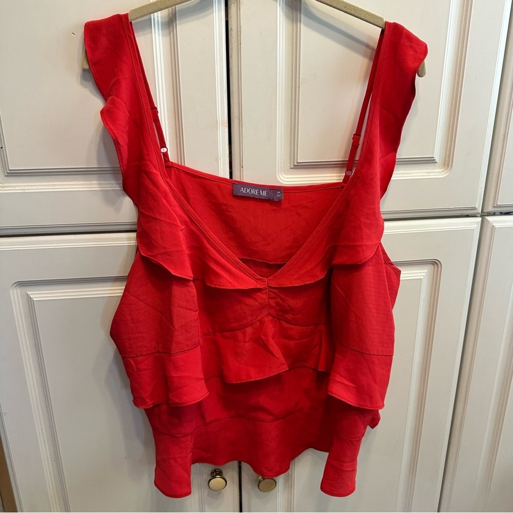 Adore Me Bright Red Ruffle Tiered Women's Tank